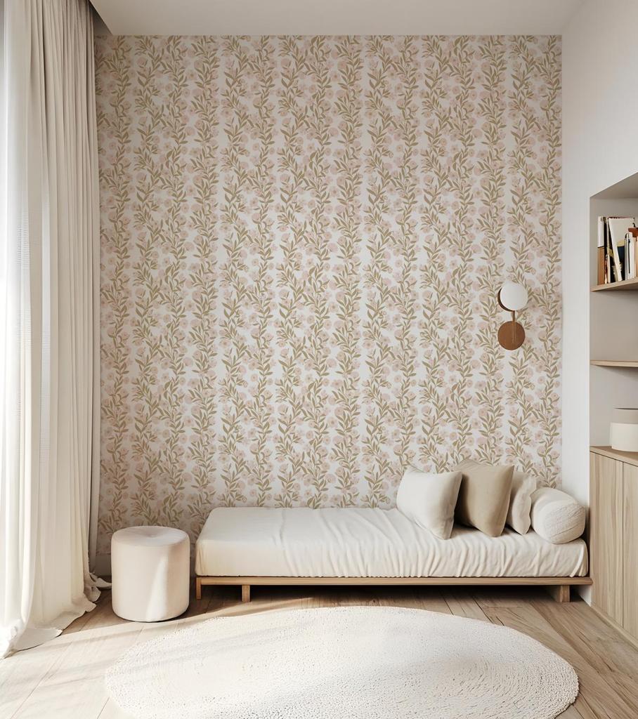 Organisch kinderkamerbehang met zachte beige en witte bloemen en bladeren, veilig en kindvriendelijk voor. - Default Title - Éléonore Garlands | Lilipinso - behang, bloemen, bloemen en bladeren, kinderkamer, kinderkamer behang, lilipinso, rozen, Éléonore - Casa Mini