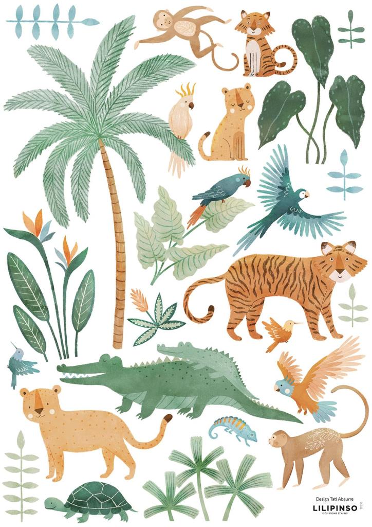 Organische, kindvriendelijke muurstickers met jungledieren in natuurlijke kleuren, ideaal voor de kinderkamer, van hoge. - Muursticker | Jungle Animal - Default Title - Bosdieren, jungle, kinderkamer, lilipinso, Muursticker, vliesbehang, Yatsuni - Casa Mini