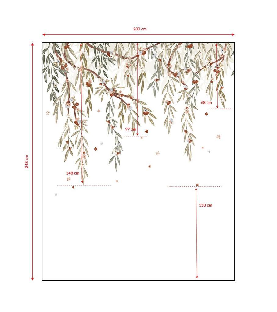 Organisch behangpaneel met zachte groene en bruine eucalyptusbladeren op wit, vriendelijk voor kinderkamer en. - 2.48 x 2 M - Lilydale Eucalyptus Behangwand | Lilipinso - behang, behangpaneel, bloemen, bloemen en bladeren, eucalyptus, kinderkamer, kinderkamer behang, lilipinso, Lilydale - Casa Mini