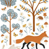 Organische muurstickers met vossen, konijnen, bomen, bloemen en vlinders in zachte blauwtinten en warme oranje kleuren,. - Muursticker | Forest Fox and Animals - Default Title - bloemen, Jöro, kinderkamer, Konijnen, lilipinso, Muursticker, Orang Oetang, utan, vliesbehang, vlinders, Vos, Vossen - Casa Mini