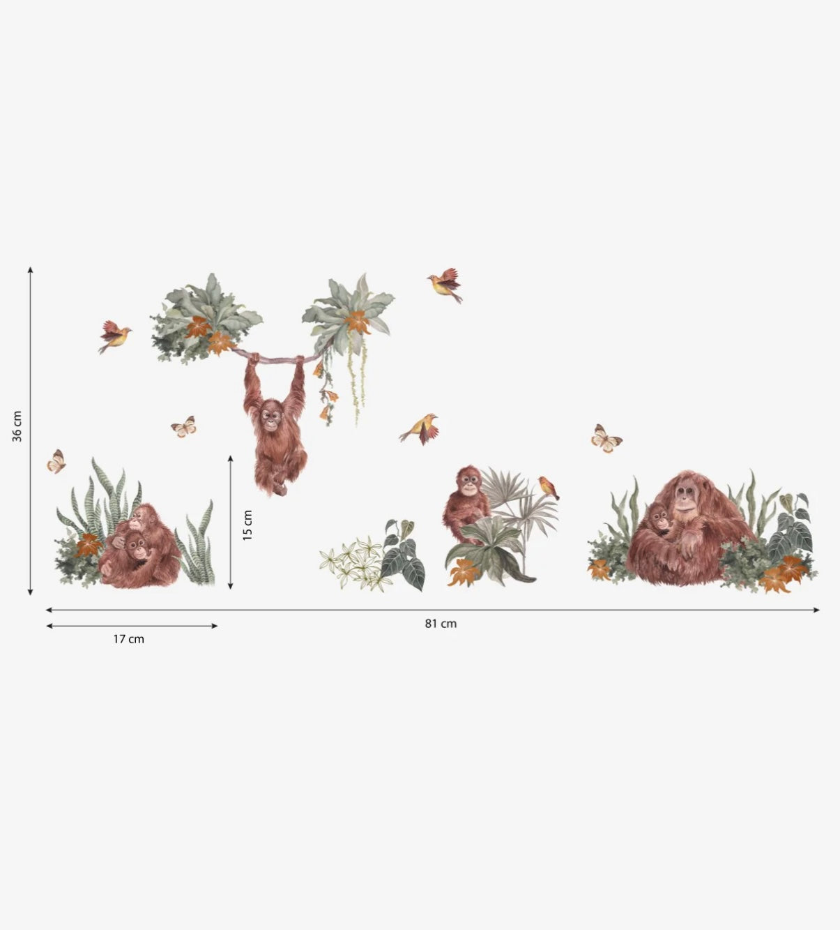 Organische, kindvriendelijke muurstickers met bruinrode orang-oetans en groene tropische bladeren, perfect voor een veilige. - Muursticker | Monkey Utan - Default Title - apen, kinderkamer, lilipinso, Muursticker, utan, vliesbehang - Casa Mini