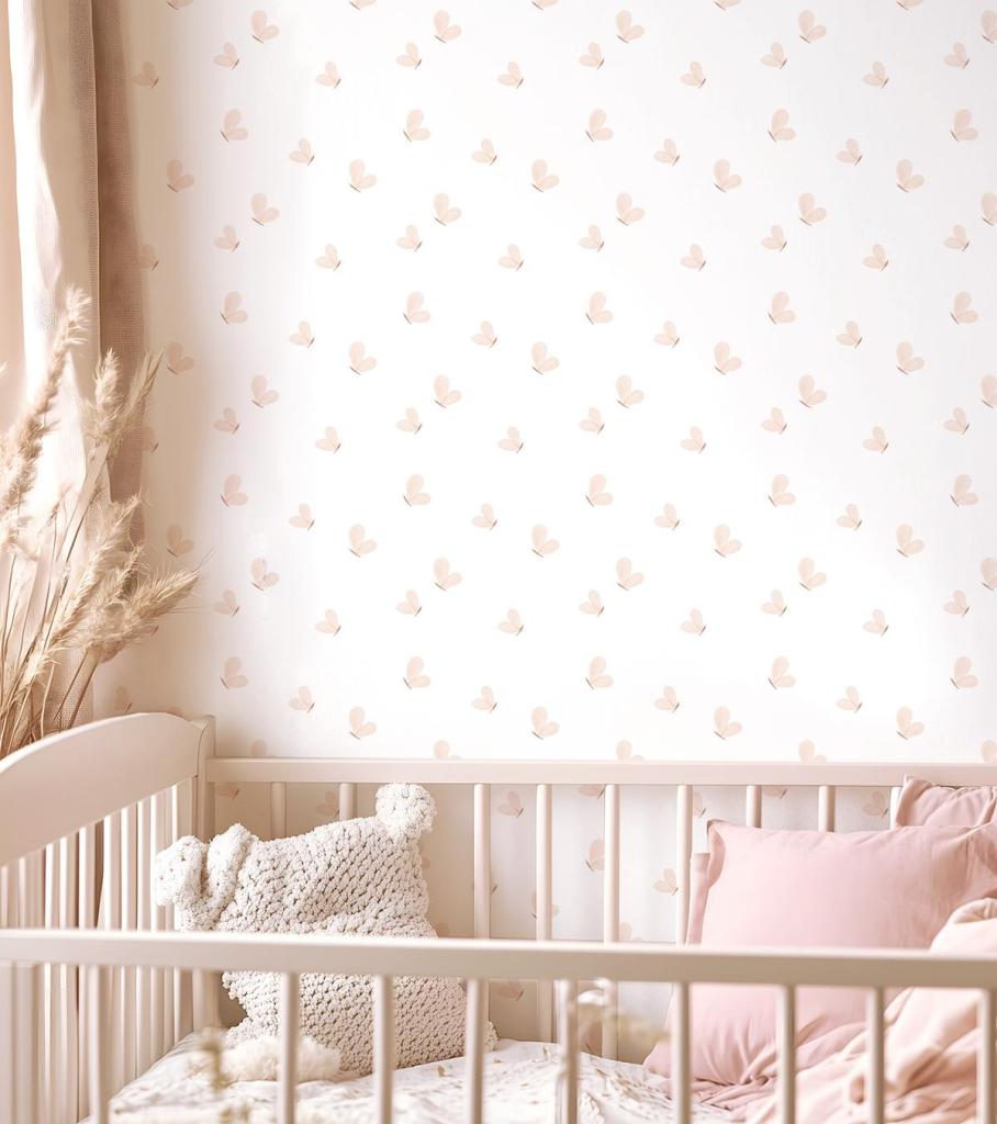 Wit vliesbehang met zachtroze en roze vlinders, organisch en veilig ontwerp voor kinderkamerinterieur, perfect voor. - Default Title - Cherry Cherrie | Lilipinso - behang, cherry cherrie, kinderkamer, kinderkamer behang, lilipinso, vliesbehang, vlinders - Casa Mini