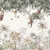 Organic behangpaneel met groene junglebladeren en bruine apen, veilig en kindvriendelijk voor kinderkamerinterieur. - 2.48 M x 4 M - Utan behangwand | Lilipinso - apen, behang, behangpaneel, kinderkamer, kinderkamer behang, lilipinso, utan - Casa Mini
