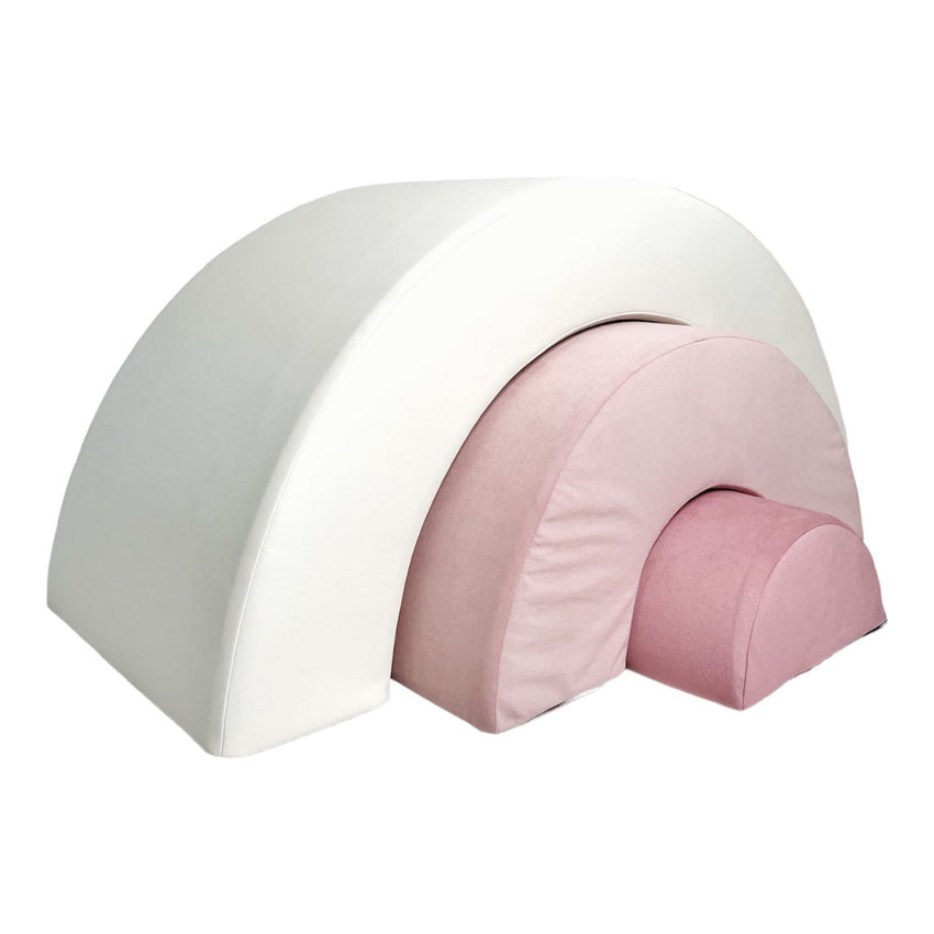 Roze en wit zachte velvet speelset met boogvormen, kindvriendelijk en veilig voor de kinderkamer, duurzame kwaliteit. - Default Title - afneembaar, Klimmen, Licht roze, Moje, roze, Soft Velvet, Speelbogen, Speelboog, Wit - Regenboog speelset Pink - Casa Mini