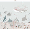 Organisch ontworpen kinderkamer behang met onderwaterwereld in zachte blauwe, roze en beige tinten, veilig en. - 2.48 M x 4 M - Ocean Field Behangwand | Lilipinso - behang, behangpaneel, kinderkamer, kinderkamer behang, lilipinso, ocean field, onderwaterwereld - Casa Mini