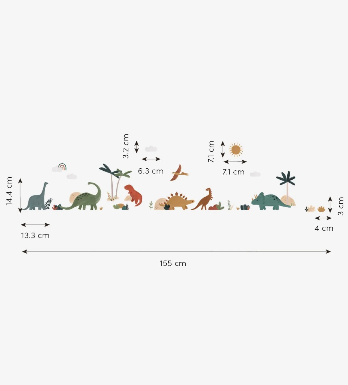 Kleurvolle muurstickers van verschillende dinosaurussen en insecten in groene, oranje en bruine tinten, met plantenaccenten, - Muursticker | Dinosaurs L/XL - Large - dinosaurus, dinosaurussen, Insecten, kinderkamer, lilipinso, Muursticker, sunny, vliesbehang - Casa Mini