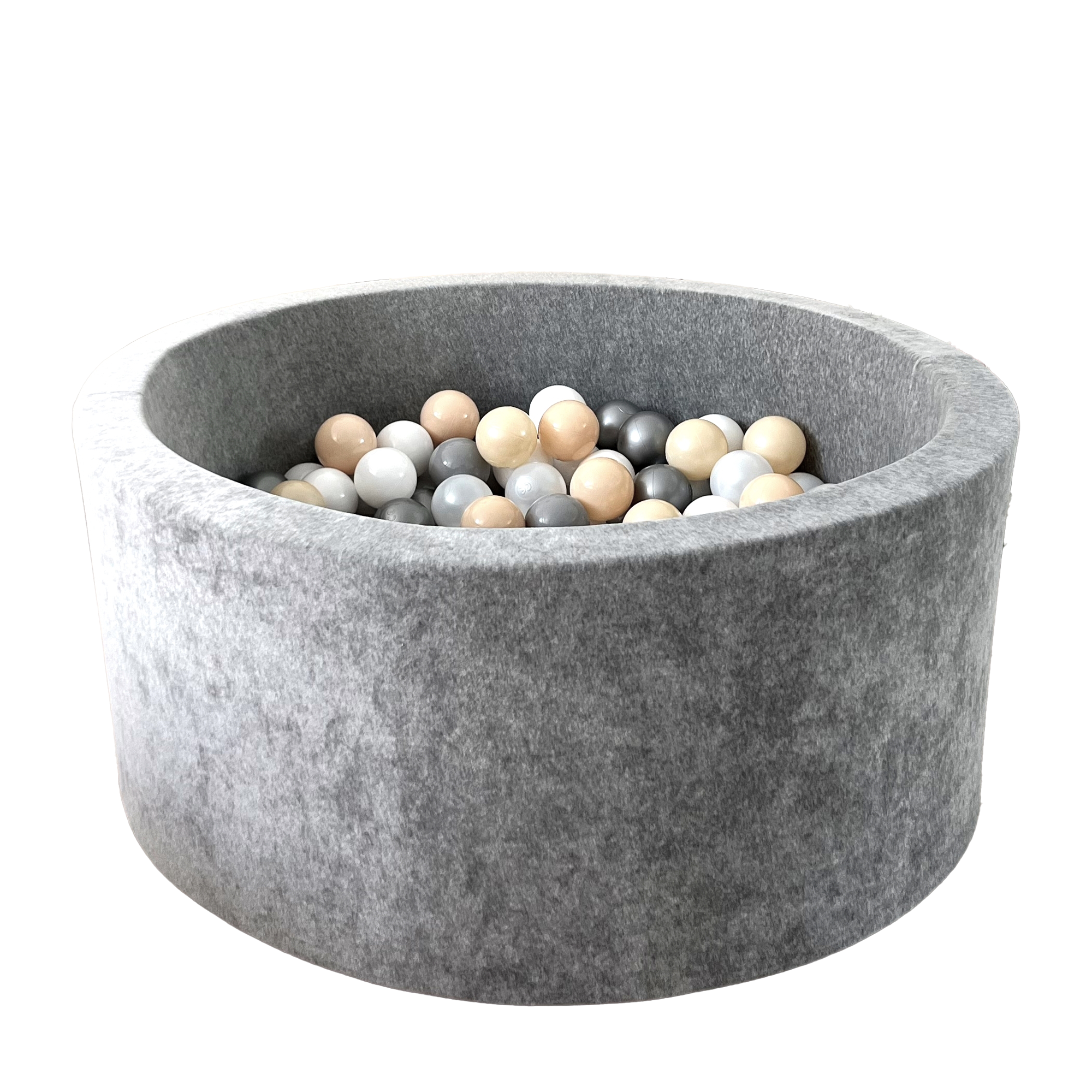 Rond ballenbad in zacht grijs soft velvet stof, gevuld met kindvriendelijke ballen in neutrale tinten, perfect voor de. - 90x30 - 90x30, 90x40, afneembaar, Ballenbad, Elastaan, Grey, Grijs, Katoen, Soft Velvet, wasbaar - Ballenbad Soft Velvet Grey - Casa Mini