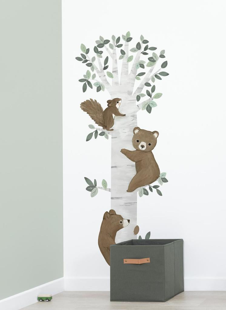 Organische muurstickers met veilige, kindvriendelijke beren in natuurlijke bruine tinten klimmend aan en rond een witte. - Default Title - Muursticker | Kharu Bear XL - Bear, beer, Kharu, kinderkamer, lilipinso, Muursticker - Casa Mini