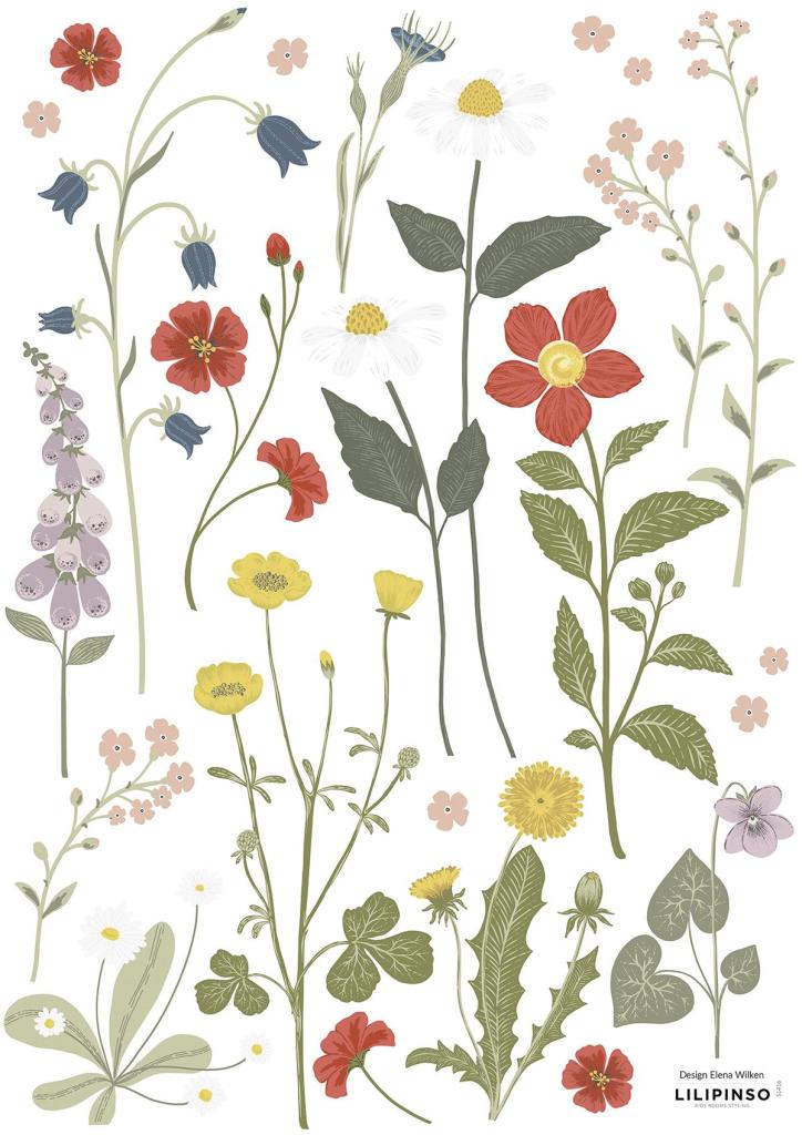 Organische muurstickers met kleurrijke wildflowers en bladeren in zachte tinten, veilig en kindvriendelijk, perfect voor. - Muursticker | Wildflowers - Default Title - bloemen, bloemen en bladeren, kinderkamer, lilipinso, Muursticker, vliesbehang - Casa Mini