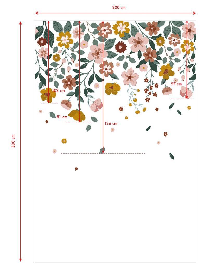 Organisch behangpaneel voor kinderkamer met veilig design, bloemen en bladeren in zachte roze, geel en groene tinten, ideaal . - 2.48 x 2 M - Capucine Behangwand | Lilipinso - behang, behangpaneel, bloemen, bloemen en bladeren, Capucine, kinderkamer, kinderkamer behang, lilipinso - Casa Mini