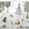 Organisch kinderkamer behangwand met zachtgroene bomen, beren en dinosaurusillustraties, veilig en kindvriendelijk voor. - 2.48 M x 4 M - Kharu Forest behangwand | Lilipinso - behang, behangpaneel, beren, dinosaurus, forest, Kharu, kinderkamer, kinderkamer behang, lilipinso - Casa Mini