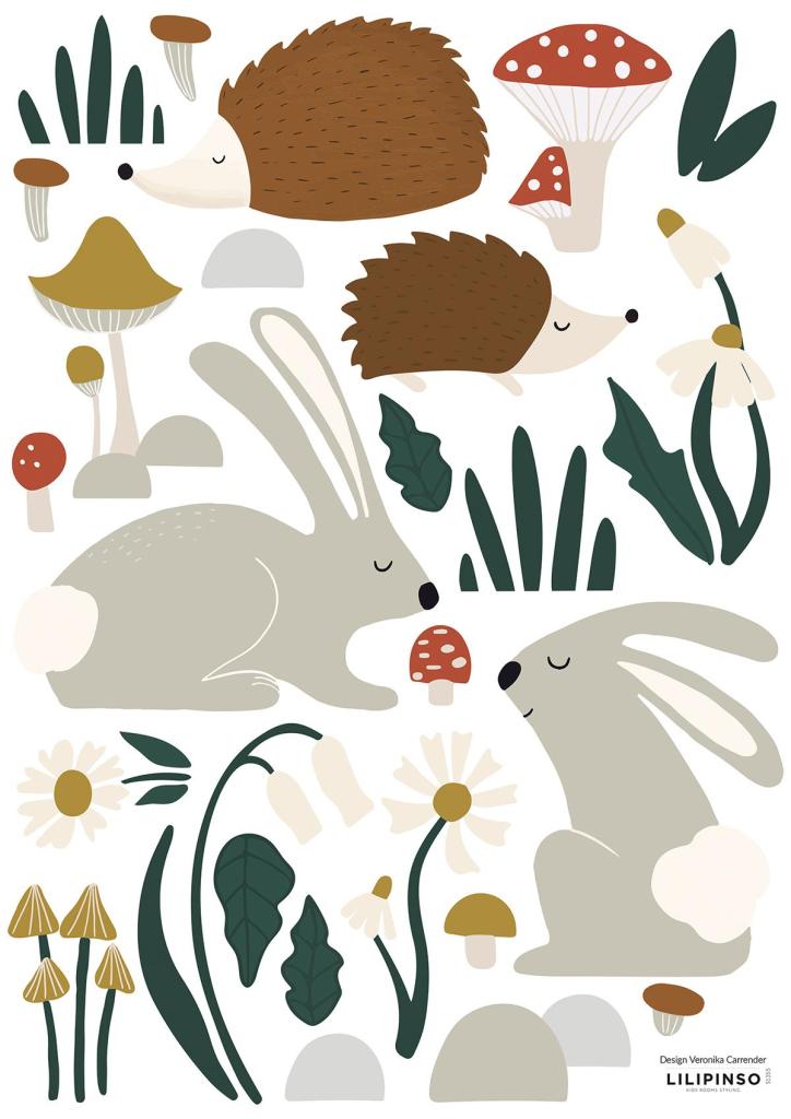 Organische muurstickers met bosdieren zoals egels en konijnen in zachte neutrale tinten, veilig en kindvriendelijk, perfect. - Muursticker | Forest Animal - Default Title - Bosdieren, forest, forest happiness, Insecten, kinderkamer, Konijnen, lilipinso, Muursticker, vliesbehang - Casa Mini