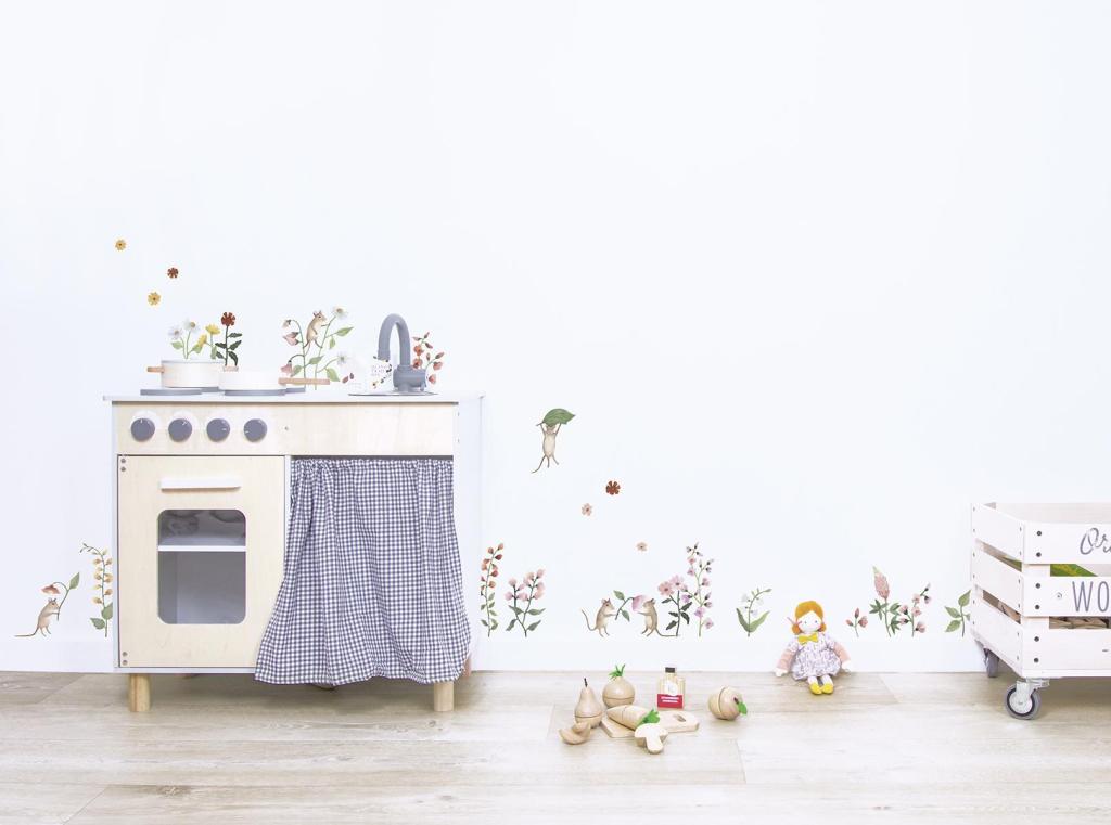 Organische muurstickers met bloemen en bladeren in zachte pastelkleuren, veilig en kindvriendelijk voor aan de muur van een. - Muursticker | Pretty Flower - Default Title - bloemen, bloemen en bladeren, kinderkamer, lilipinso, Muursticker, vliesbehang - Casa Mini