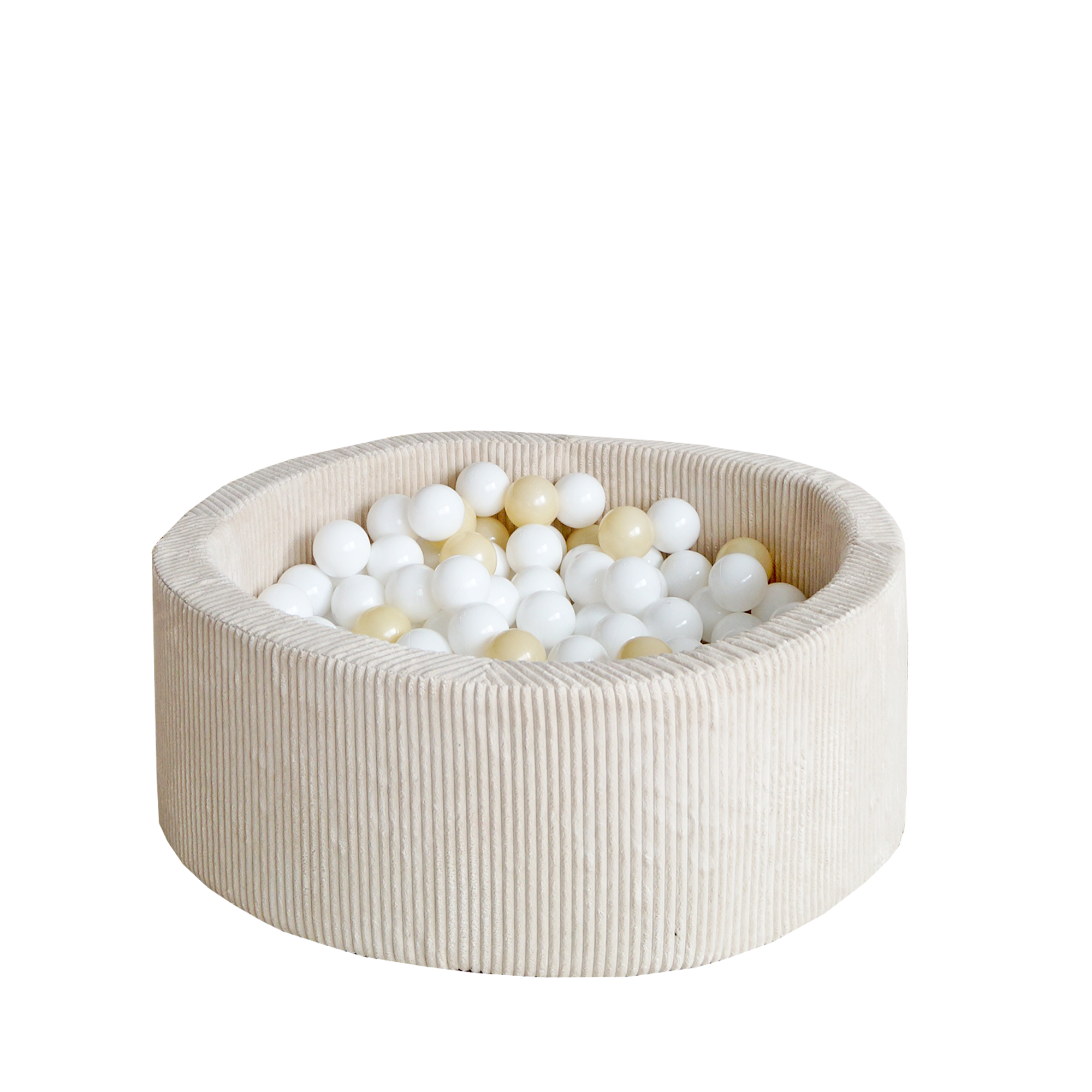 Rond ballenbad van creme rib velvet stof met zachte, kindvriendelijke en veilige polyester bekleding, gevuld met witte en. - 90 x 30 - 90x40, afneembaar, Ballenbad, Creme, Fluweel, Polyester, Rib velvet, wasbaar - Ballenbad Rib Velvet Creme - Casa Mini