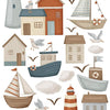 Organische en kindvriendelijke muurstickers met sfeervolle onderwater wereld thema in zachte kleuren, geschikt voor. - Muursticker | Seaside Village - Default Title - kinderkamer, lilipinso, lotan, Muursticker, octopus, onderwater, onderwater wereld, schildpad, Zeebootjes - Casa Mini