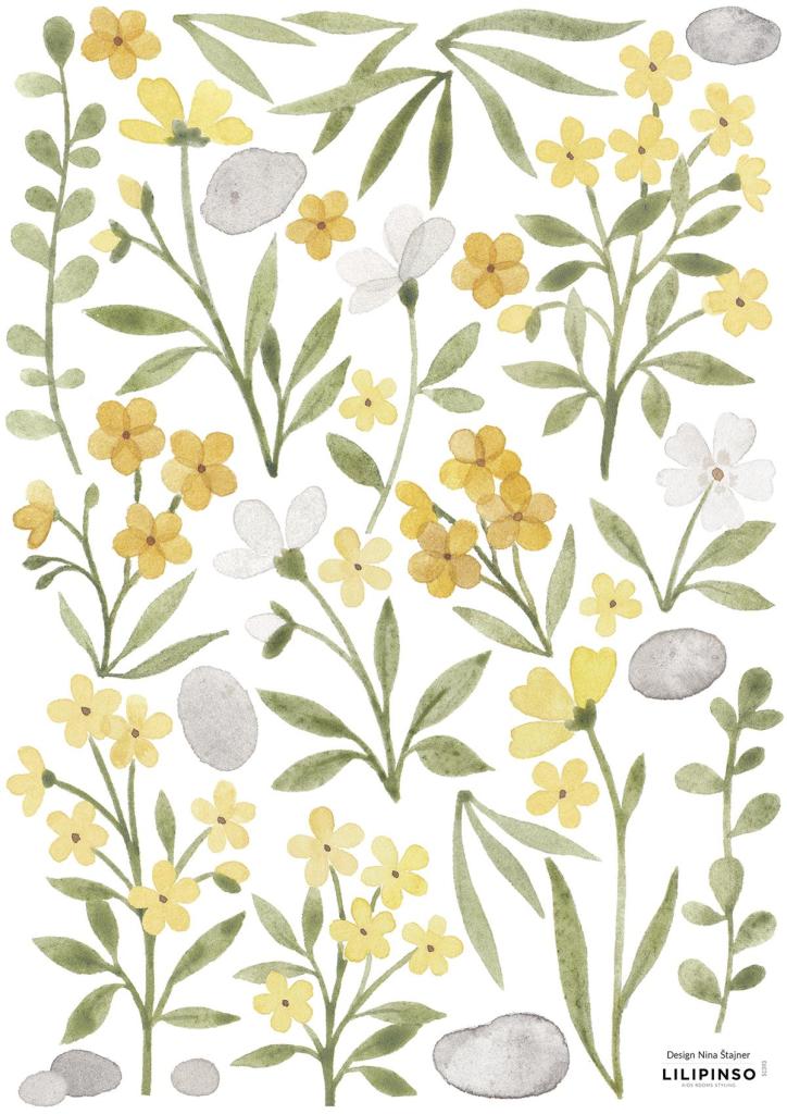 Organische, kindvriendelijke muurstickers met gele bloemen en groene bladeren, ideaal voor kinderkamerdecoratie,. - Muursticker | Flower and Foliage - Default Title - bloemen, bloemen en bladeren, kinderkamer, lilipinso, lucky ducky, Muursticker, vliesbehang - Casa Mini