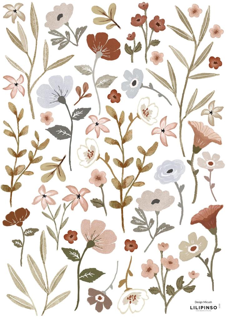 Organische kindvriendelijke muurstickers met bloemen en bladeren in zachte beige, roestbruin en lichtblauwe tinten, ideaal. - Muursticker | Lily Flower - Default Title - bloemen, bloemen en bladeren, kinderkamer, lilipinso, Lilydale, Muursticker, vliesbehang - Casa Mini
