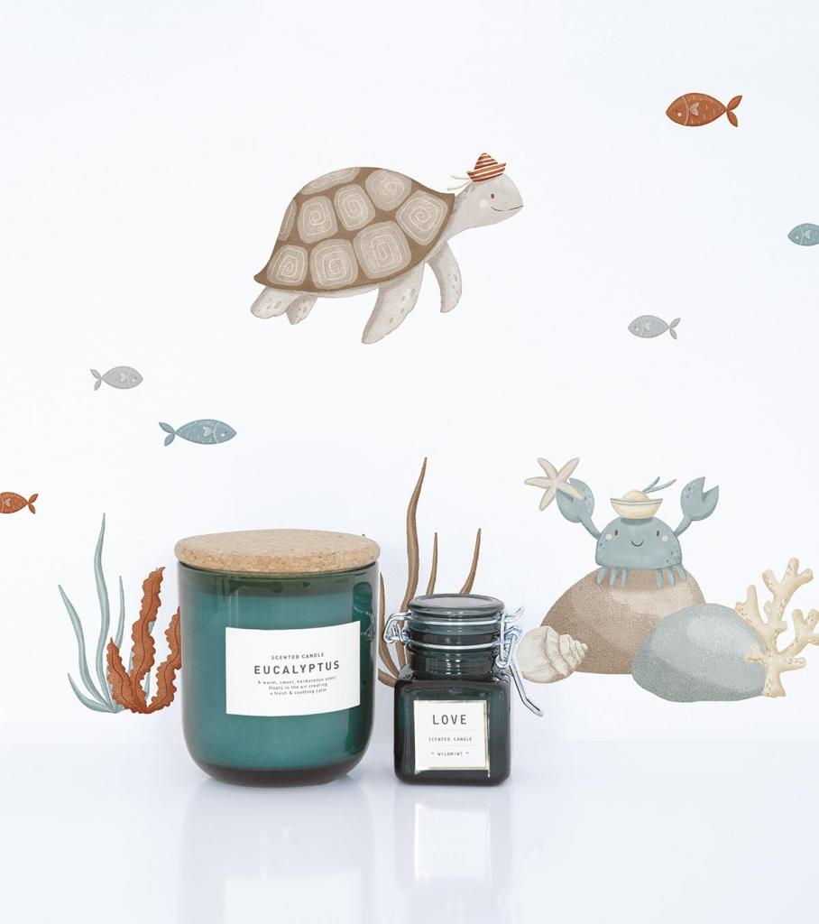 Kinderkamer muur met kindvriendelijke, organische muurstickers van zeedieren zoals een schildpad, krab en kleine gekleurde. - Muursticker | Marine Animals - Default Title - kinderkamer, lilipinso, lotan, Muursticker, octopus, onderwater, onderwater wereld, schildpad - Casa Mini