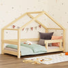 Kinderbedhuis van licht onbehandeld hout in Scandinavische stijl met dakvormig frame, zachte groene dekens en mix van. - Bedhuis Lucky 90 x 200 cm - Naturel - bedhuis, bedhuisje, kinderbed, Lucky, peuterbed, scandinavisch design - Casa Mini