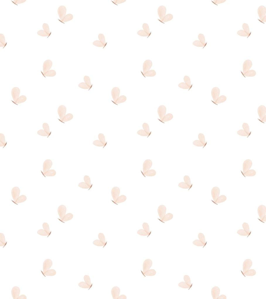 Wit vliesbehang met zachtroze organische vlindertjes, veilig en kindvriendelijk voor kinderkamerinterieur. - Default Title - Cherry Cherrie | Lilipinso - behang, cherry cherrie, kinderkamer, kinderkamer behang, lilipinso, vliesbehang, vlinders - Casa Mini