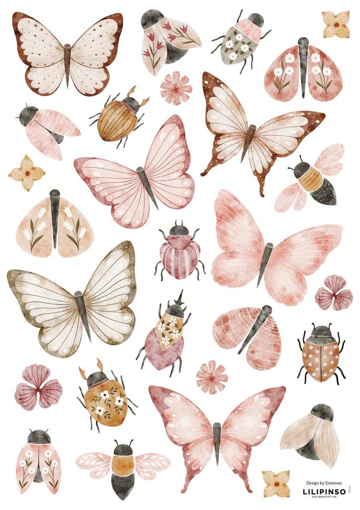 Organische kindvriendelijke muurstickers met pastelkleurige vlinders, lieveheersbeestjes en insecten, perfect voor kwaliteit . - Muursticker | Butterflies and Insects - Default Title - bloemen, Coccinella, Insecten, kinderkamer, lilipinso, Muursticker, vliesbehang, vlinders - Casa Mini