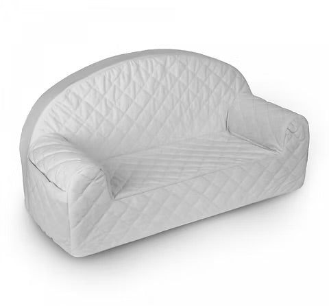 Kinderbank in zachte velvet stof, grijs met een getekend ruitpatroon, kindvriendelijk en veilig voor de kinderkamer,. - Default Title - babysteps, Grey, Grijs, kinderbank, Velvet - Kinderbank Velvet Grey - Casa Mini