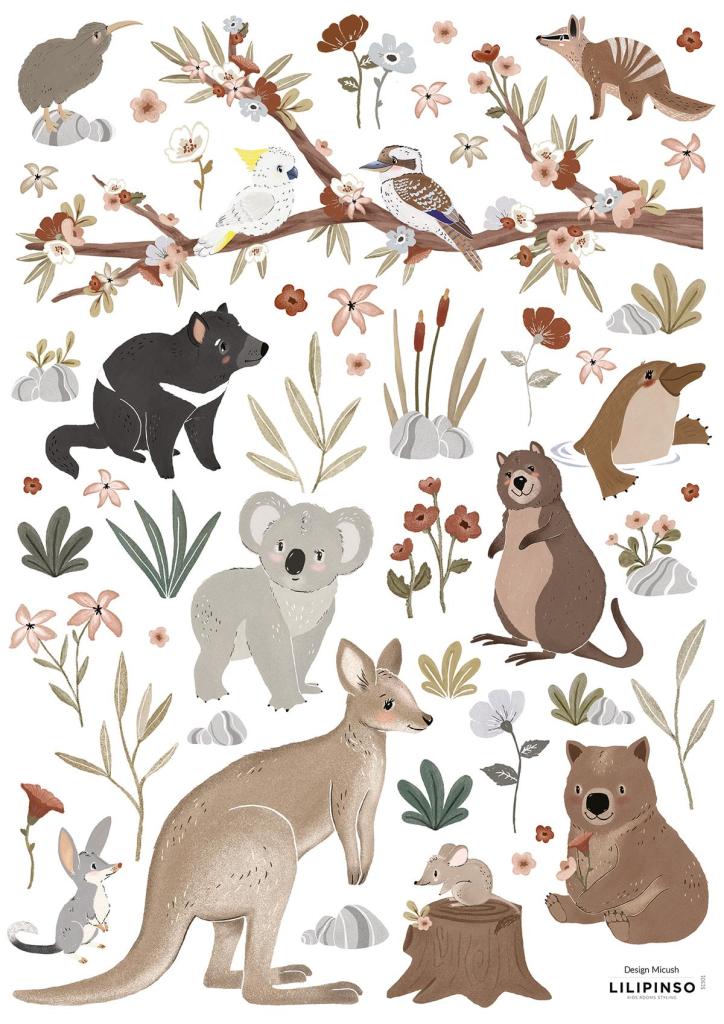 Organische muurstickers met veilige, kindvriendelijke Australische dieren in zachte aardetinten, ideaal voor. - Muursticker | Australian Animal - Default Title - Kangaroe, kinderkamer, lilipinso, Lilydale, Muursticker, Savanne, Tanzania, vliesbehang - Casa Mini