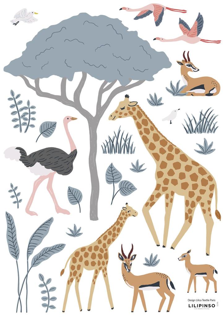Organische, kindvriendelijke muurstickers met savanne dieren in zachte, natuurlijke kleuren, perfect voor de kinderkamer,. - Muursticker | Savannah Animals - Default Title - Giraffe, kinderkamer, lilipinso, Muursticker, Savanne, Tanzania, vliesbehang - Casa Mini