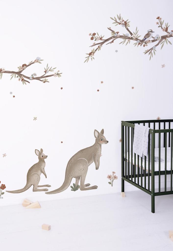 Organische muurstickers met kiezelkleurige takken en bloemen, kangoeroes en zachte pasteltinten, veilig en kindvriendelijk. - Default Title - Muursticker | Lilydale Branches - Banches, bloem, bloemen, bloemen en bladeren, Flowers, kinderkamer, lilipinso, Lilydale, Luchtbalonnen, Muursticker, Takken - Casa Mini