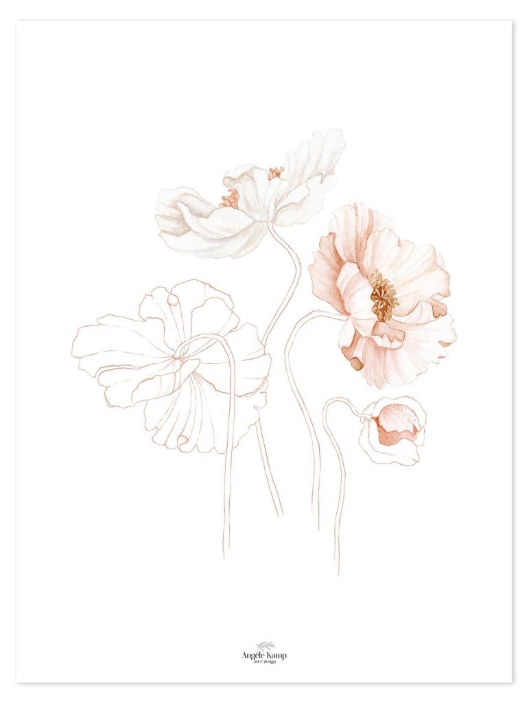 Poster met zachte roze en beige klaprozen, organisch en kindvriendelijk ontwerp, ideaal voor kinderkamer, multifunctionele. - Poster Poppie (2stuks) | Lilipinso - Default Title - bloemen, Islandic poppies, kinderkamer, klaprozen, lilipinso, rozen - Casa Mini