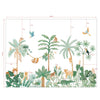 Organisch junglebehang met groene bladeren, apen en vogels, ideaal kindvriendelijk kinderkamerinterieur. - 2.48 M x 4 M - Jungle behangwand | Lilipinso - apen, behang, behangpaneel, jungle, kinderkamer, kinderkamer behang, lilipinso, Yatsuni - Casa Mini