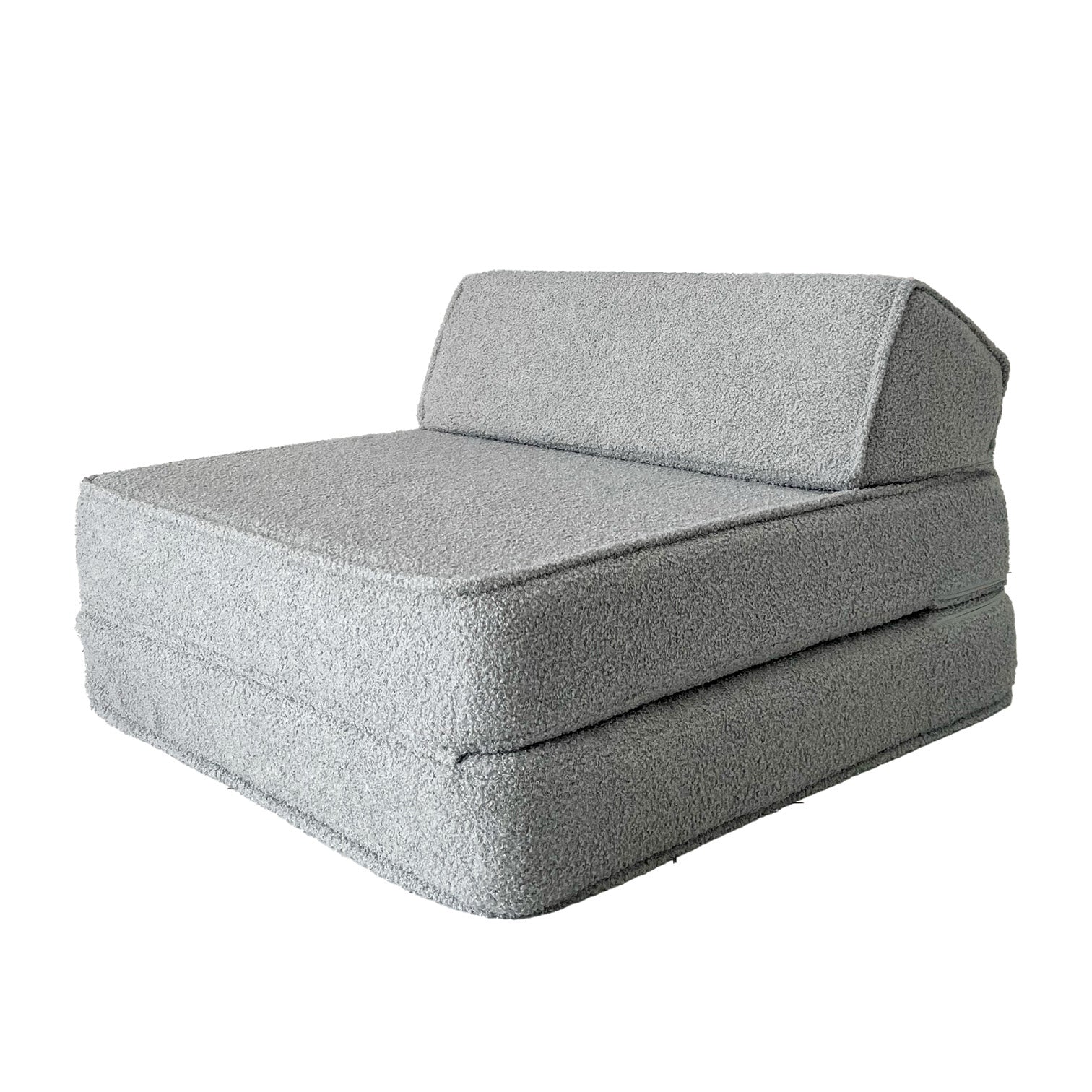 Grijze bouclé lounger met stevige, zachte stof, veilig en kindvriendelijk ontwerp voor de kinderkamer, kwaliteit en lange. - Default Title - Bouclé, Grey, Grijs, Lounger, Moje - Lounger Bouclé Grey - Casa Mini