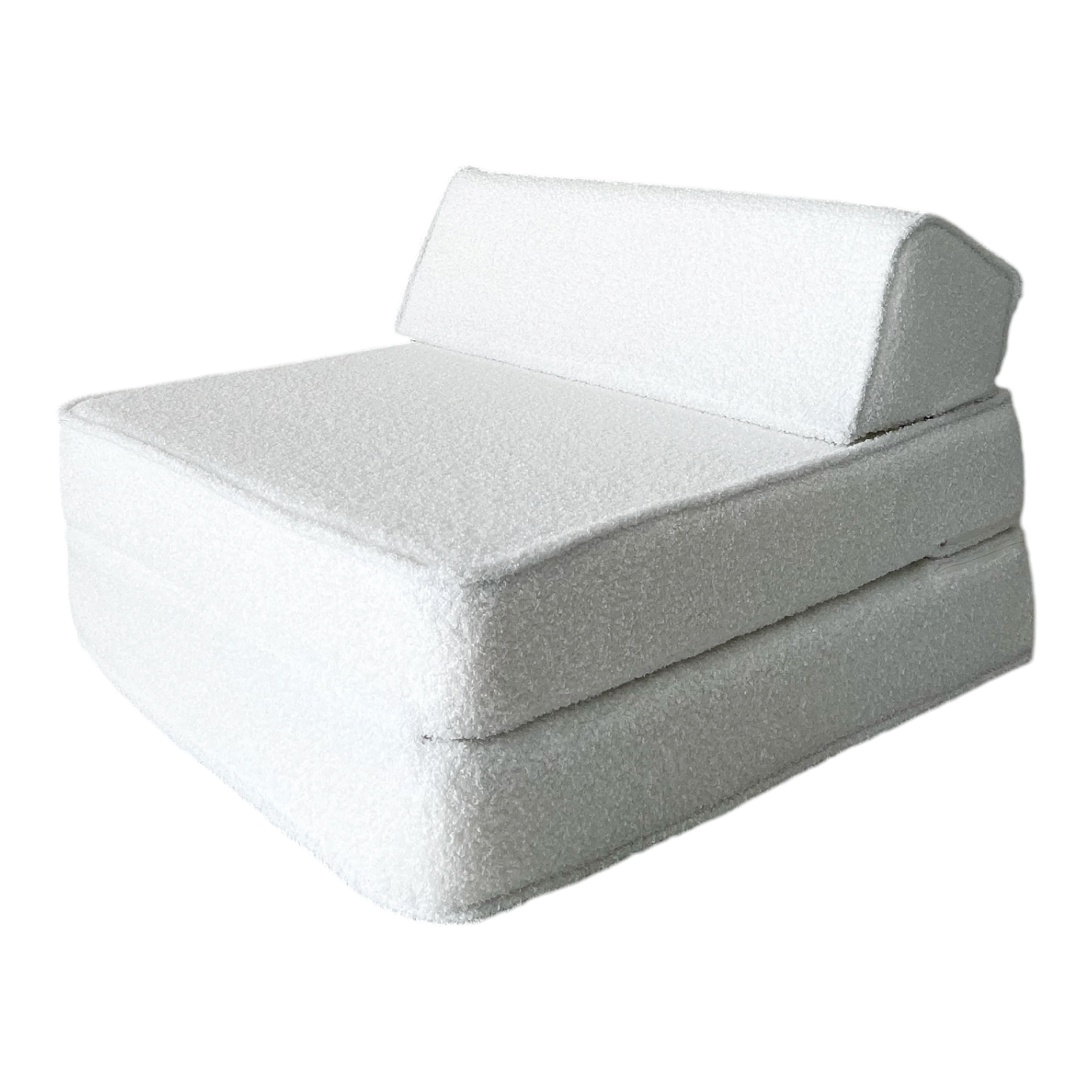 Witte bouclé lounger met zachte, kindvriendelijke stof, ideaal voor kinderkamer met veilige, duurzame kwaliteit en. - Default Title - Bouclé, Lounger, Moje, White, Wit - Lounger Bouclé White - Casa Mini