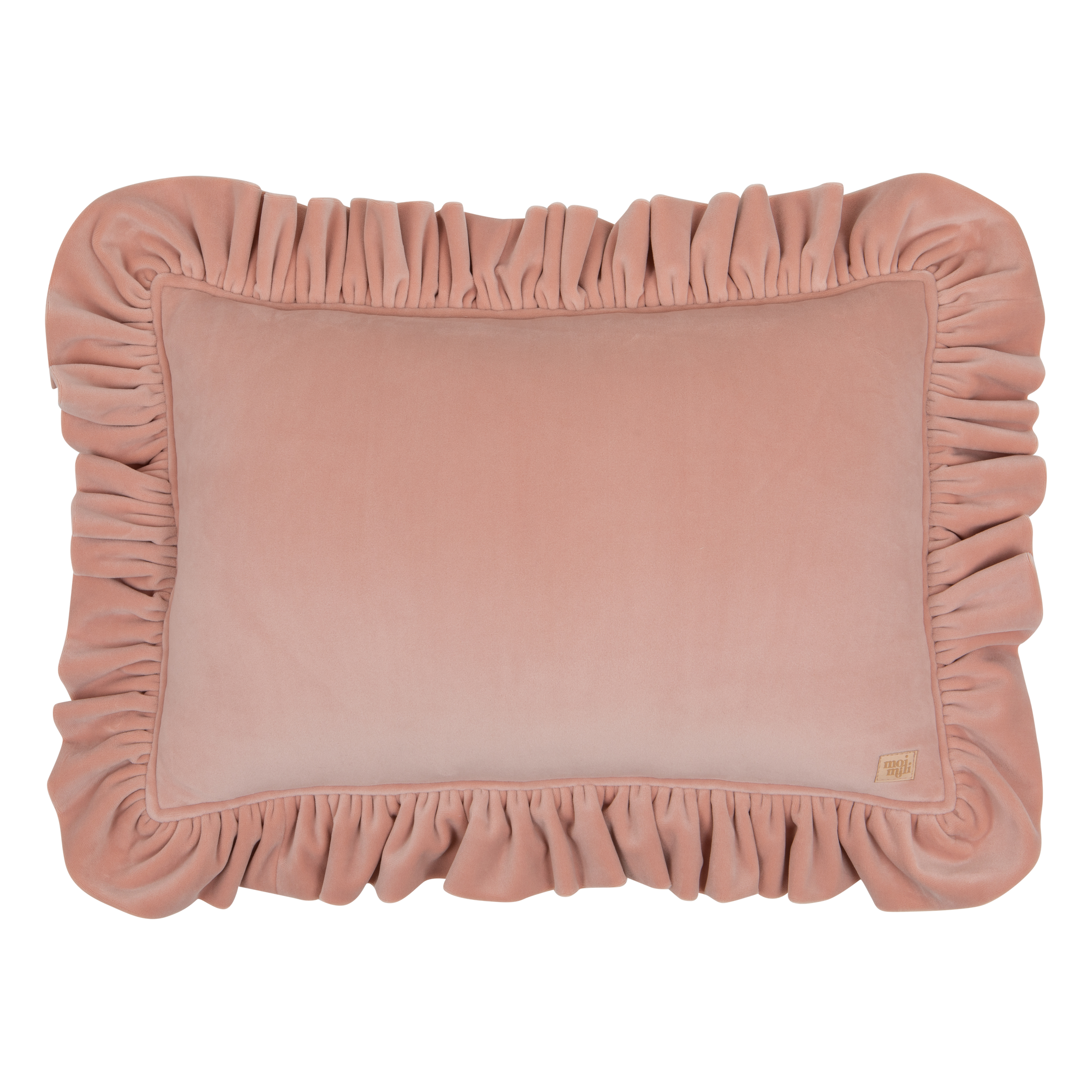 Fluwelen sierkussen in zachte perzikkleur met volants, organisch en veilig voor kinderkamer en kinderinterieur. - Wit - Fluwelen sierkussen met volants - Kussen, Moimili, Sierkussen, Soft collection, Velvet, Volants - Casa Mini